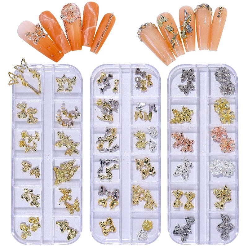 Nail Art 3D Decoration Charms TrayPack 3 Trays(001-G + 001-G+S + 001-G+S+RG)