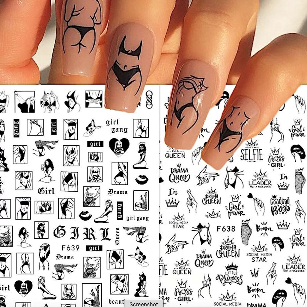 Nail Art Stickers - Girl and LoveF638+F639