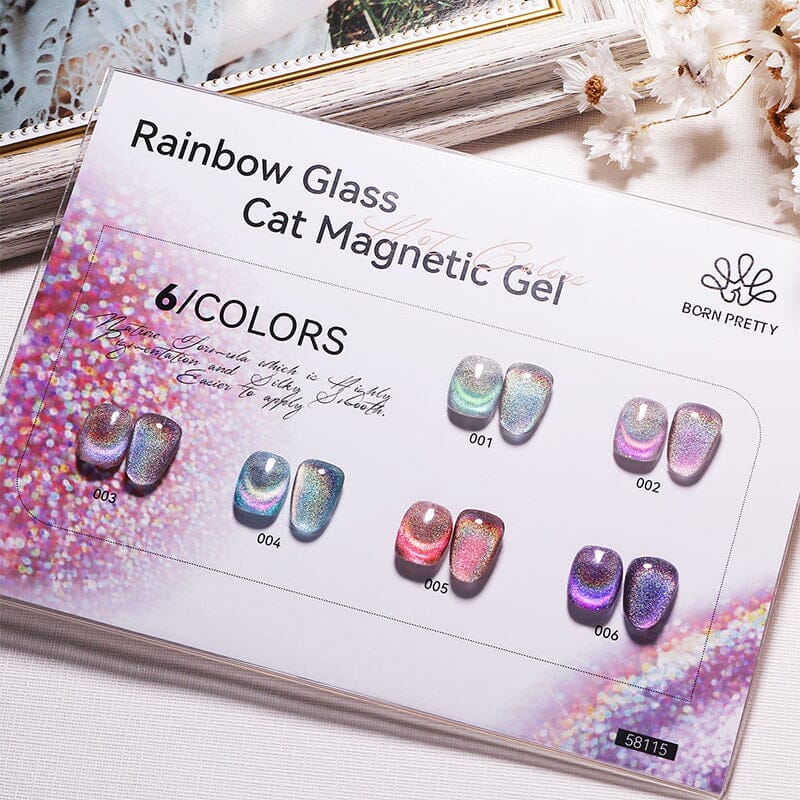 Rainbow Glass Cat Magnetic Gel Polish Born PrettyColour Chart Display