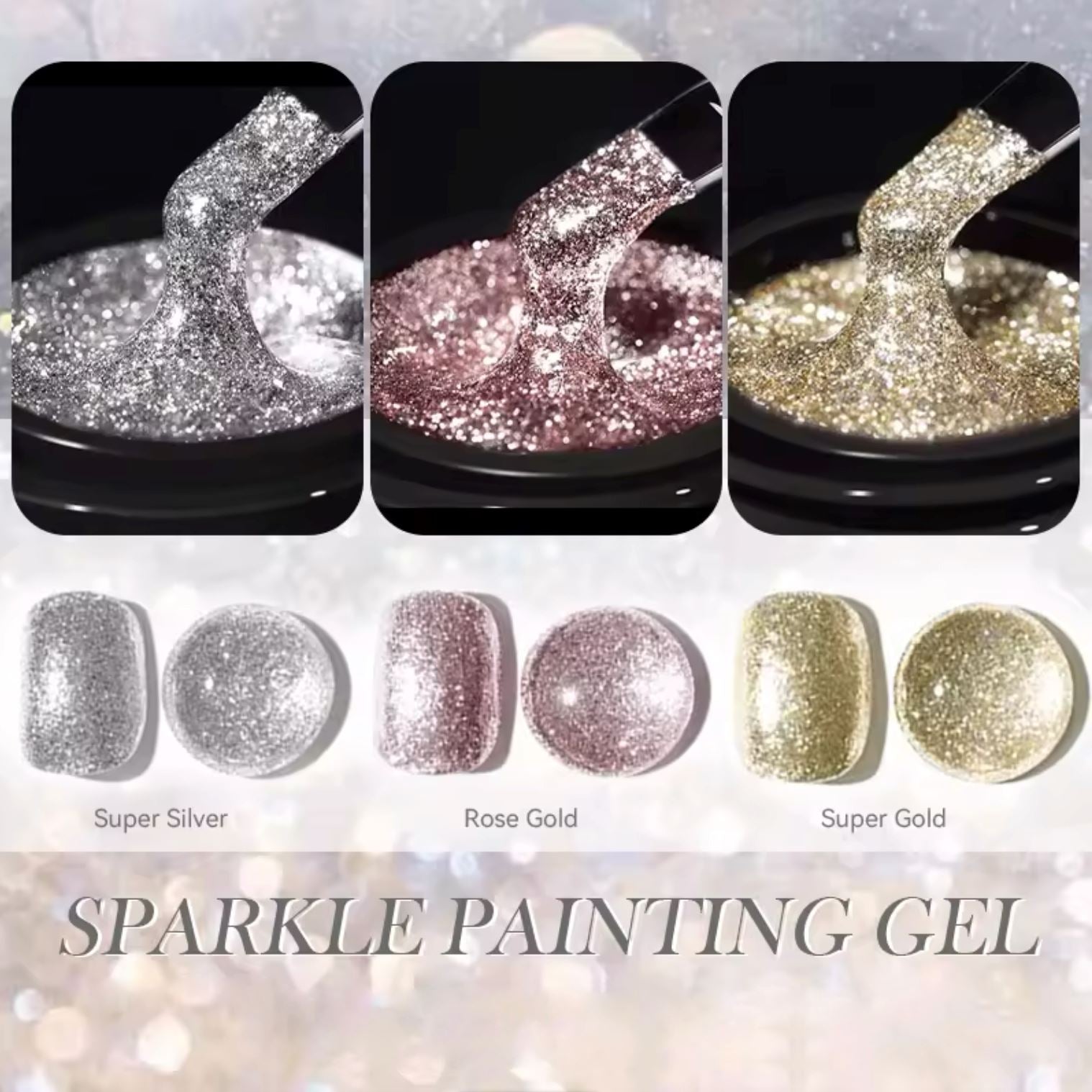 Sparkle Super Silver & Gold Painting GelPack 3 Colours(Super Silver+Rose Gold+Gold)