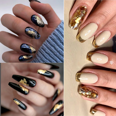 Blue and Gold Mirror Nail Art. | NAIL ART GALLERY | MARIE BEAUTY SUPPLY