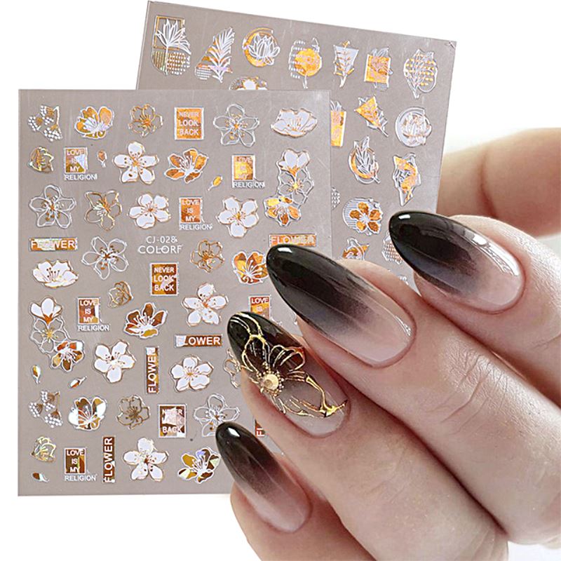 Nail Decoration F Transfer Sticker, Gold Flower Nail Stickers