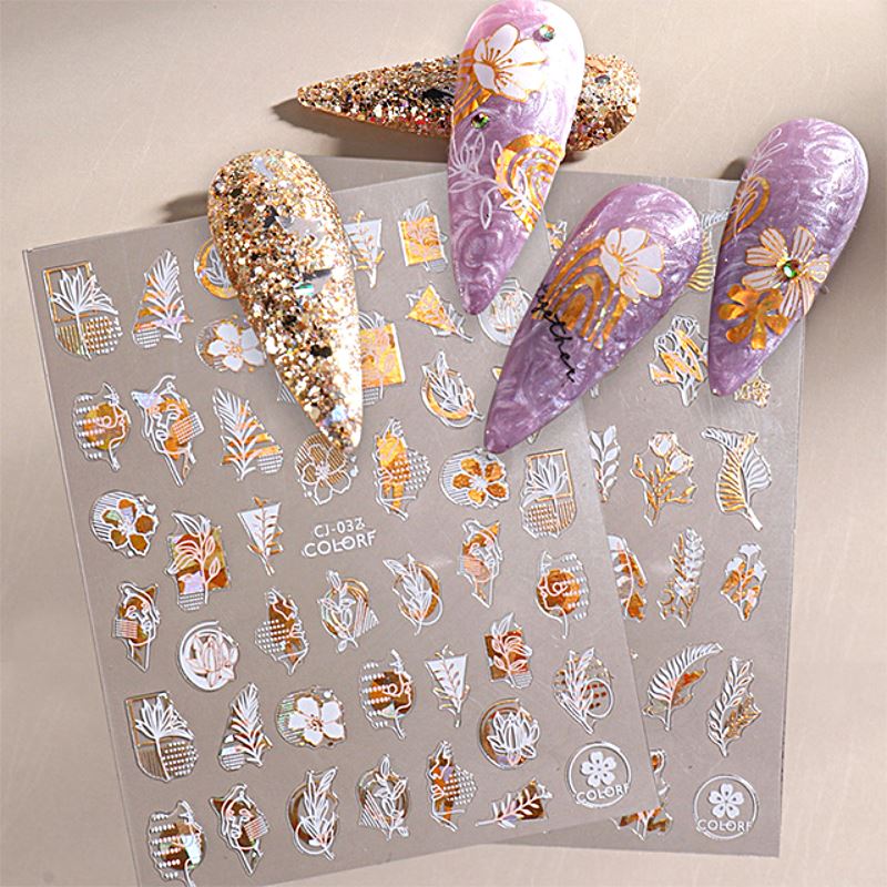 Nail Decoration F Transfer Sticker, Gold Flower Nail Stickers