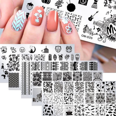 MRFOX 5 Pcs Nail Plates Stamping Set Marbled Punk Spider web heart star  theme leaf nail art DIY stamping template